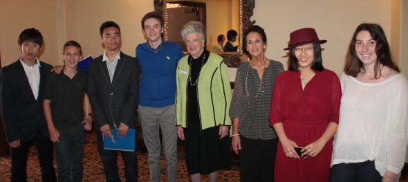 Anacapa School students and Channel City Club members were in attendance for Dr. Sohn’s presentation on Monday. From left: Jae Heun Roe, Jack Rousso, Allen Zhang, Rufus O’Dea, Judith Hill, Carmel Hammerle, Pica Zhuang, Shayna Smith