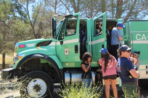 Students explore the fire truck.