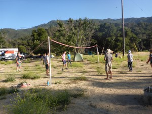 The students enjoy a game of volleyball.