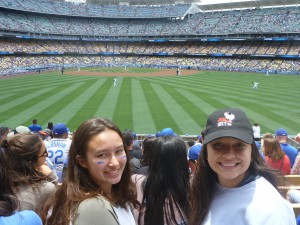 Students Athena and Rocelia are all smiles at the Dodger game.