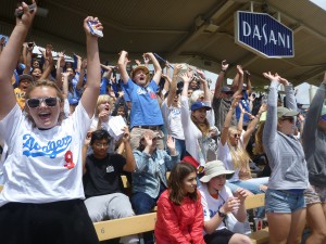 Students cheer at Dodger Stadium.